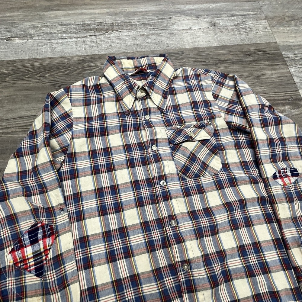 Vintage Levi's Panatela Shirt Men's M Flannel Plaid Patchwork Pointed Collar 70s